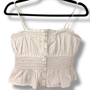 Madewell‎ White Smocked Button Front Cami Tank Top XXS Cotton Peplum XXS NWT